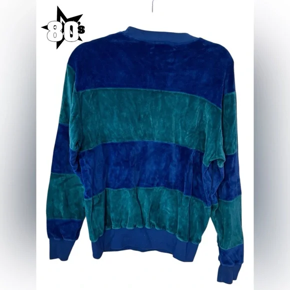 Vintage 80’s Abraham & Straus Velour Striped Long Sleeve - Picture 2 of 5
